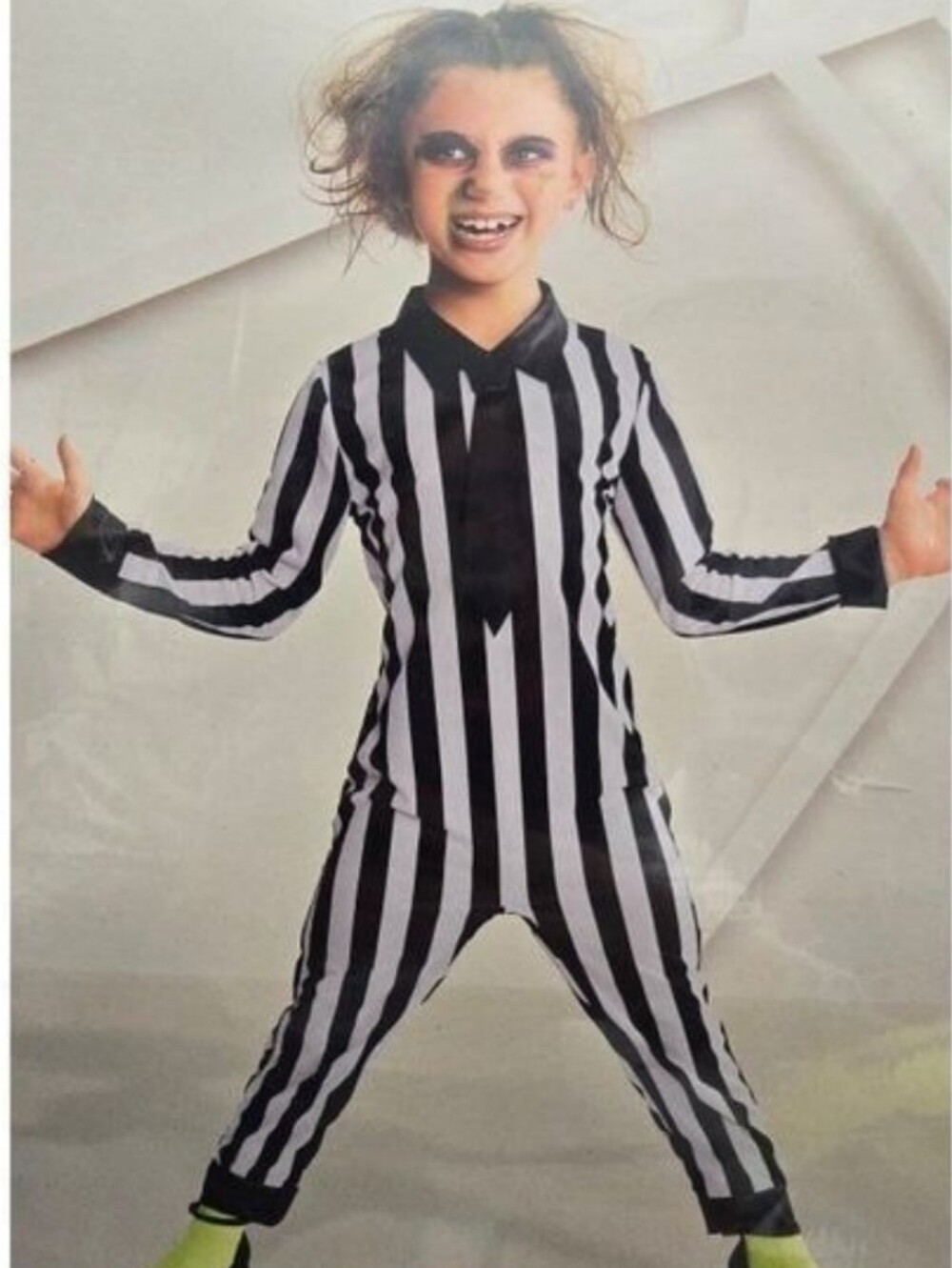 Kid's Beetlejuice Stripe Jumpsuit Halloween Costume size M